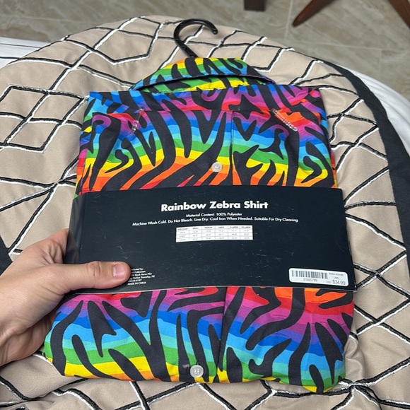 Long Sleeve Rainbow Zebra  button down shirt - Picture 2 of 2